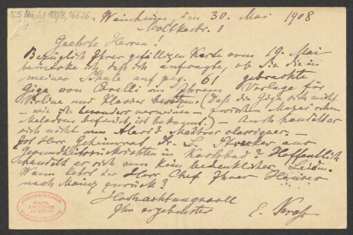 Brief an B. Schott's Söhne : 30.05.1908