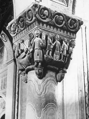 Hildesheim, St. Godehard, ehem. Benediktiner-Klosterkirche, nördl. Langhausarkade, 1. Kapitell von Osten