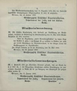 Nr. 8: Ministerialverordnung zur Ausführung des Reichsgesetzes, betreffend Abänderung der Gewerbeordnung vom 30. Mai 1908