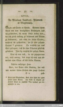 XVIII. An Nicolaus Amsdorf, Pfarrern in Magdeburg