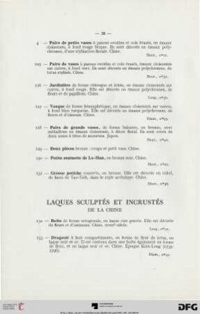 Laques sculptés et incrustés de la Chine (Nr. 132-145)