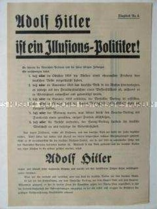Flugblatt der NSDAP zur Reichspräsidentenwahl 1932 mit Anklage der angeblichen "Illusionspolitik" der Regierung