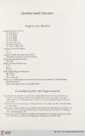 Gedruckte Quellen und Regestenwerke