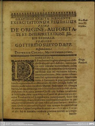 Prima De Origine, Autoritate Et Interpretatione Juris Feudalis