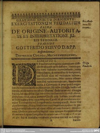 Prima De Origine, Autoritate Et Interpretatione Juris Feudalis