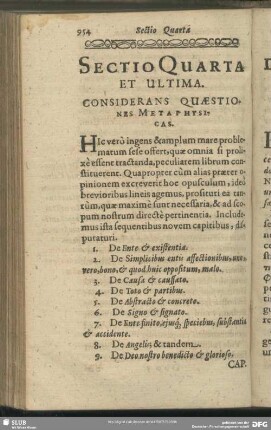 Sectio Quarta Et Ultima. Considerans Quaestiones Metaphysicas