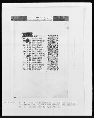 Lateinisches Stundenbuch — KL-Ligatur und Teilbordüre, Folio 10recto