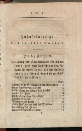 Inhaltsanzeige des dritten Bandes.