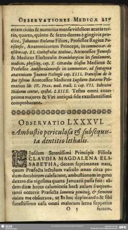 Observatio LXXXVI. Ambustio periculosa & subsequuta dentitio lethalis