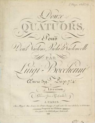 Douze QUATUORS Pour Deux Violons, Viola et Violoncelle : Oeuvre 39, 4. Livraison