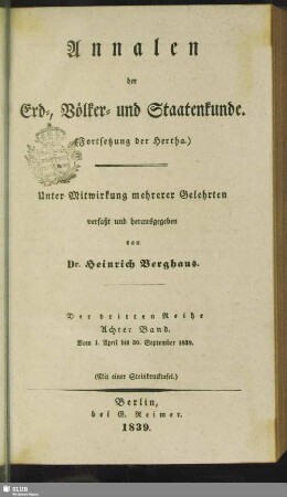3.Ser.8.1839+Index: Annalen der Erd-, Völker- und Staatenkunde