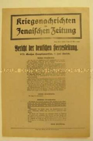 Nachrichtenblatt der "Jenaischen Zeitung" zur Einnahme der Festung Przemysl durch deutsch-österreichische Truppen