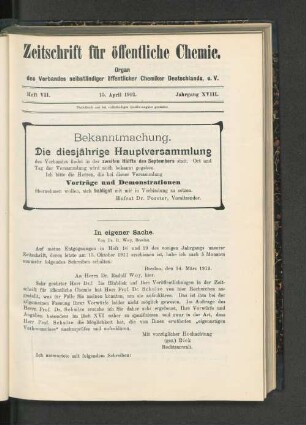 Heft VII. 15. April 1912. Jahrgang XVIII.