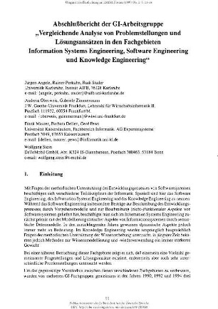 Abschlußbericht der GI-Arbeitsgruppe „Vergleichende Analyse von Problemstellungen und Lösungsansätzen in den Fachgebieten Information Systems Engineering, Software Engineering und Knowledge Engineering"