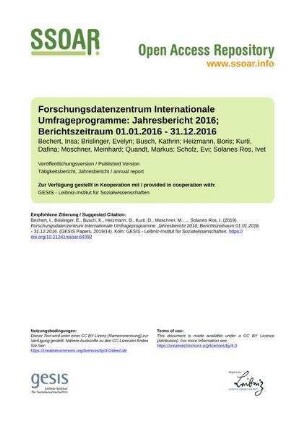 Forschungsdatenzentrum Internationale Umfrageprogramme: Jahresbericht 2016; Berichtszeitraum 01.01.2016 - 31.12.2016