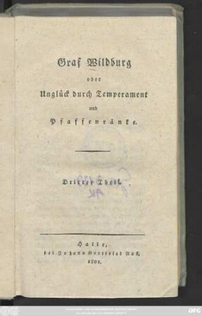 Theil 3: Graf Wildburg oder Unglück durch Temperament und Pfaffenränke