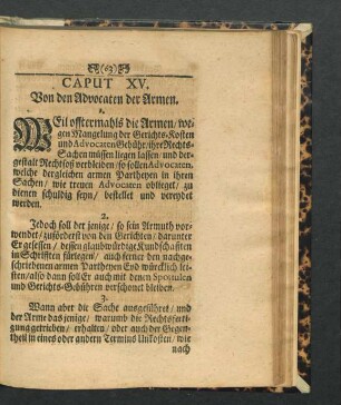 Caput XV. Von den Advocaten der Armen.