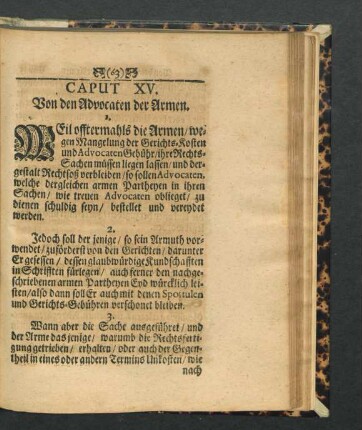 Caput XV. Von den Advocaten der Armen.