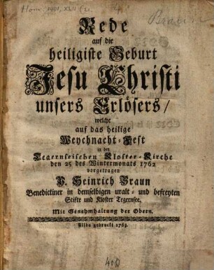 Rede auf die heiligste Geburt Jesu Christi