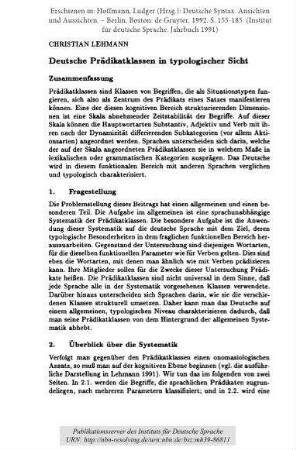 Deutsche Prädikatklassen in typologischer Sicht