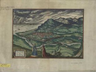 Ansicht von Pisa, Italien, Kupferstich, um 1593 : Pisaurum Vulgo Pezaro = Pezaro / Depingebat Geor. Hoefnagle. [Stecher: Franz Hogenberg?. Hrsg.: Georg Braun]. - [Coloniae Agrippiae] : [Auctores] , [um 1593]. - 1 Vogelschauansicht : Radierung ; 39 x 28 cm +++ Auch ersch. in: Civitates orbis terrarvm. - Mit Erl. auf d. Rücks.: Pisavrvm. - Titelkartusche unten links