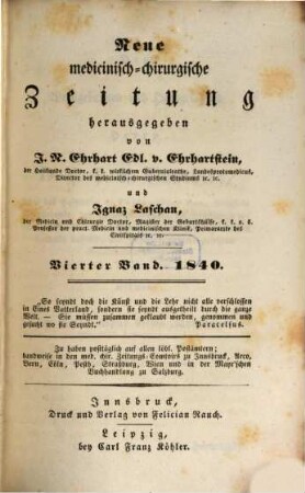 Neue medicinisch-chirurgische Zeitung. 1840,4, 1840, 4