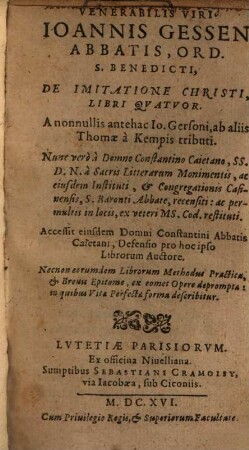 De Imitatione Christi : Lib. 4