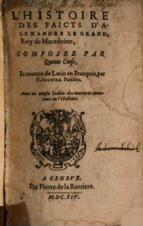 L' Histoire des faicts d'Alexandre le Grand