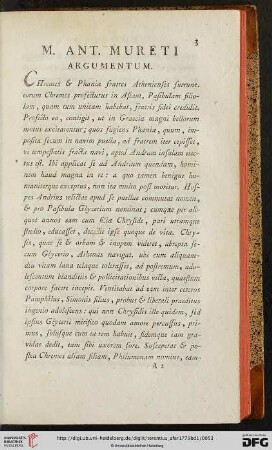 M. Ant. Mureti. Argumentum
