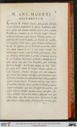M. Ant. Mureti. Argumentum