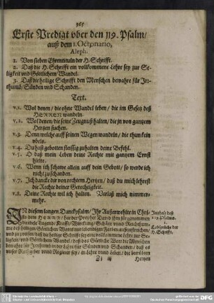 Erste Predigt uber den 119. Psalm, auß dem 1. Octonario, Aleph