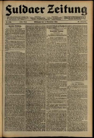 Erste Ausgabe vom Mittwoch, den 04. Dezember 1912.