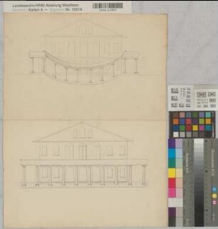 Brünninghausen (Dortmund) Schloß Herrenhaus Gartenfassaden mit Kolonnaden Anf. 19.Jh. o.M. 49 x 38 Zeichnung Romberg