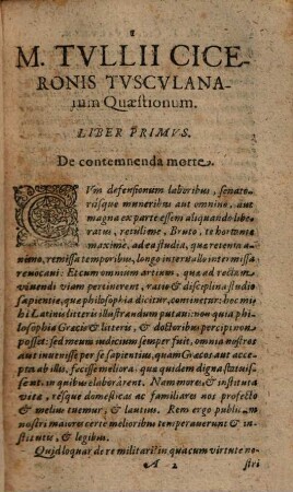 M. Tullii Ciceronis Tusculanarum Quaestionum Libri Quinque