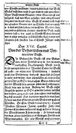 Das XVII. Capitel. Von der Beharrlichen und Vernewerten Busse.
