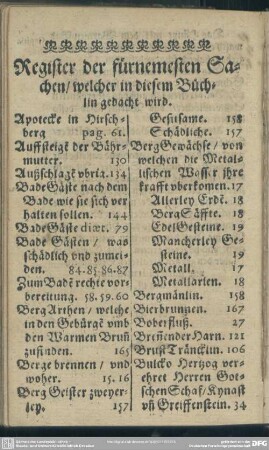 Register der fürnembsten Sachen, welcher in diesem Büchlin gedacht wird