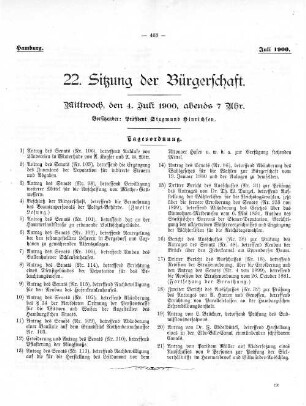 22. Sitzung der Bürgerschaft.