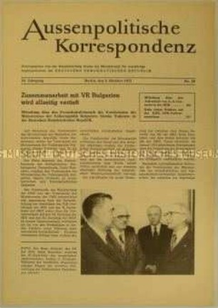Mitteilungsblatt des Außenministeriums der DDR zum Besuch des Vorsitzenden des Ministerrates der VR Bulgarien in der DDR