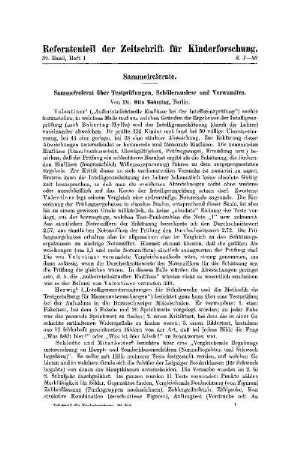 Sammelreferat über Testprüfungen, Schülerauslese und Verwandtes : [Sammelreferate]