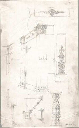 Seeberger, Gustav; München; Residenz, Königsbau, Zeichnungen - Bibliothekszimmer (Details)
