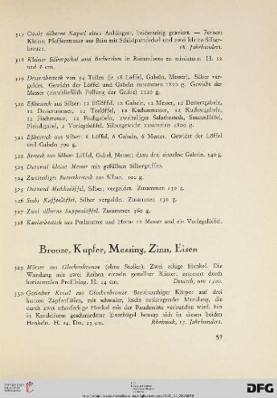 Bronze, Kupfer, Messing, Zinn, Eisen (Nr. 329-431)