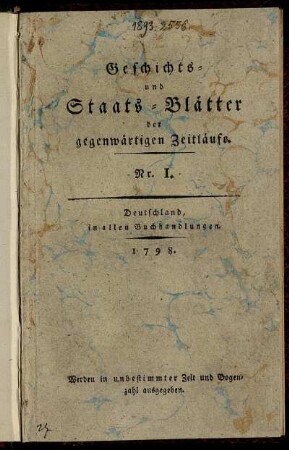 1: Geschichts- und Staats-Blätter der gegenwärtigen Zeitläufe