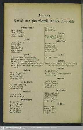 Anhang. Handel- und Gewerbetreibende von Steinpleis
