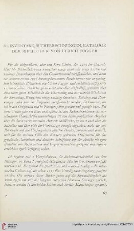 III. Inventare, Bücherrechnungen, Kataloge der Bibliothek von Ulrich Fugger