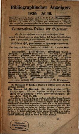 Bibliographischer Anzeiger. 1839, 40 - 41, 43 - 52