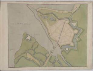Plan der Festung Glückstadt, Handzeichnung, vor 1695 : Glückstadt / [Johann George Starck]. - [S.l., S.a.]. - 1 Plan : Handzeichng. vor 1695 ; 50,0 x 29,5 cm.