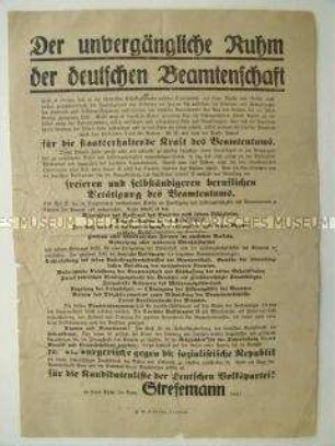 Wahlflugblatt der DVP mit Blickrichtung auf die Beamten