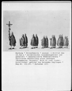 Satirische Darstellung eines Aufzuges (Prozession, Trionfo), Bild 25: Geistlicher, gefolgt von betenden Zöglingen