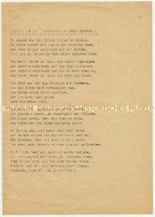 Flugblatt mit Gedicht gegen das Vergessen der Kriegsopfer (von Erich Kästner)