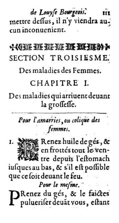 Section Troisiesme. Des maladies des Femmes.